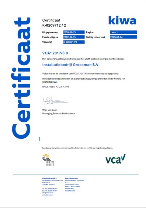Certificaat K 0209712 2 VCA  2017 6.0 RvA NL NL Web Installatiebedrijf Groosman B.V.