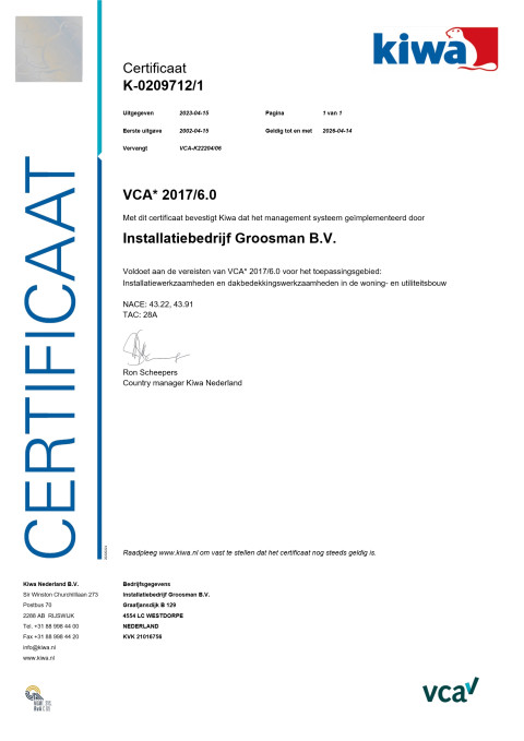K 0209712 1 c Installatiebedrijf Groosman BV