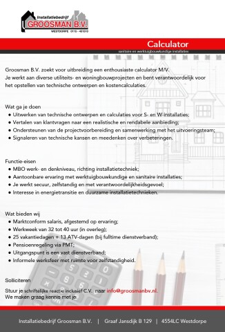 Vacature Calculator S  en W installaties